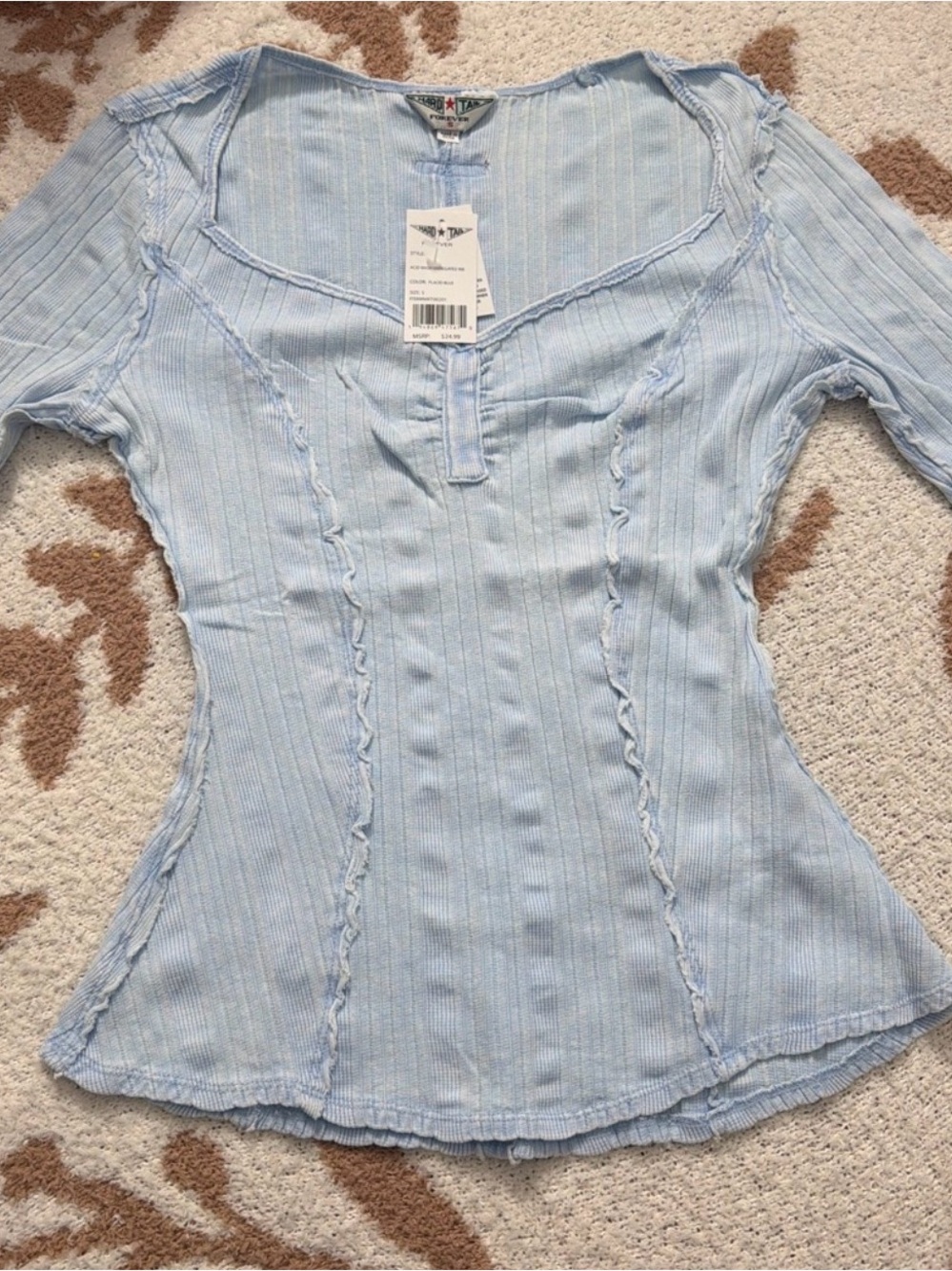 Light Blue Ribbed Scoop Neck Women's Top